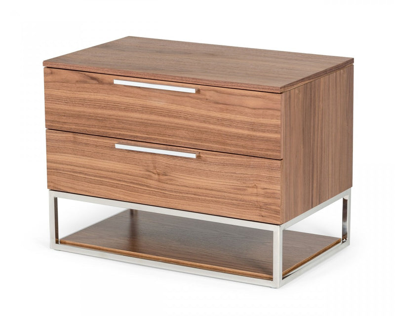 Bina Contemporary Walnut & Stainless Steel Nightstand