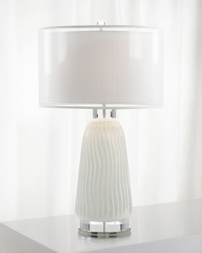 Devas Waves in White Carved Glass Table Lamp - Luxury Living Collection