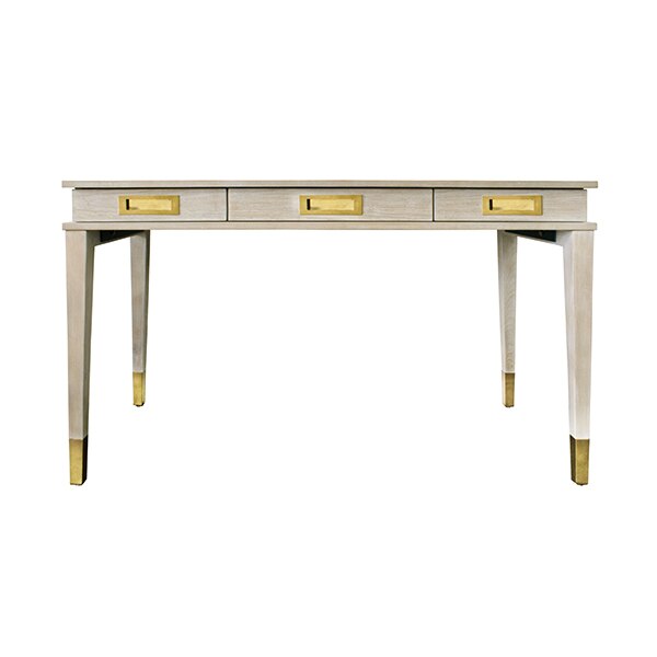 Xerxes 52" Light Cerused Oak & Brass Desk
