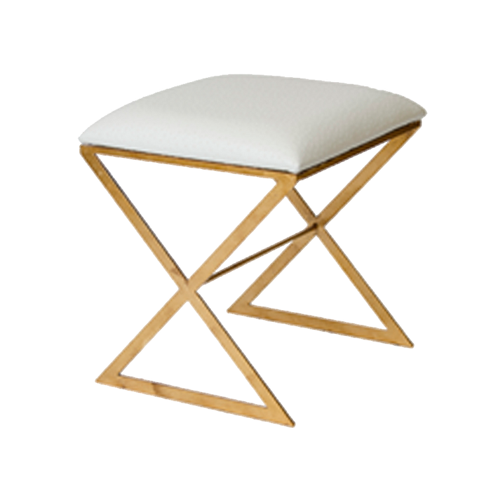 Emani Cream Ostrich Upholstery With Gold Frame X Stool