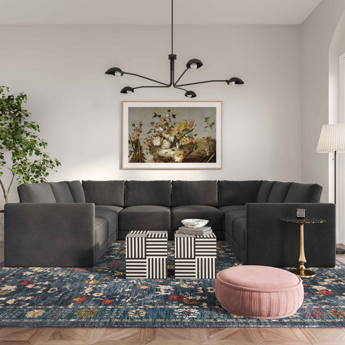 Valentina Charcoal Velvet Modular Large U Sectional Sofa - Luxury Living Collection
