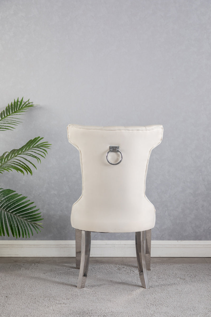 Rosalee Beige Velvet with Chrome Legs & Back Handle Dining Chairs (Set of 2)