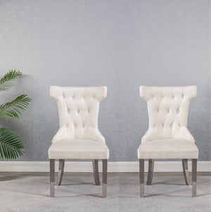 Rosalee Beige Velvet with Chrome Legs & Back Handle Dining Chairs (Set of 2)