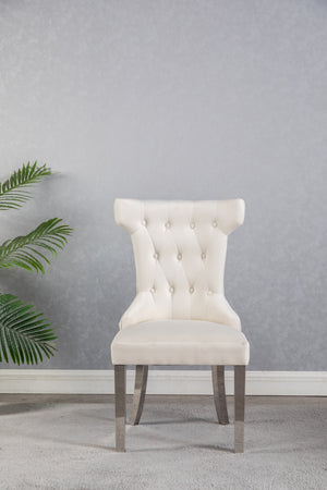 Rosalee Beige Velvet with Chrome Legs & Back Handle Dining Chairs (Set of 2)