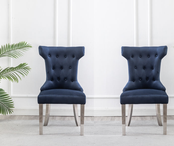 Rosalee Blue Velvet with Chrome Legs & Back Handle Dining Chairs (Set of 2)