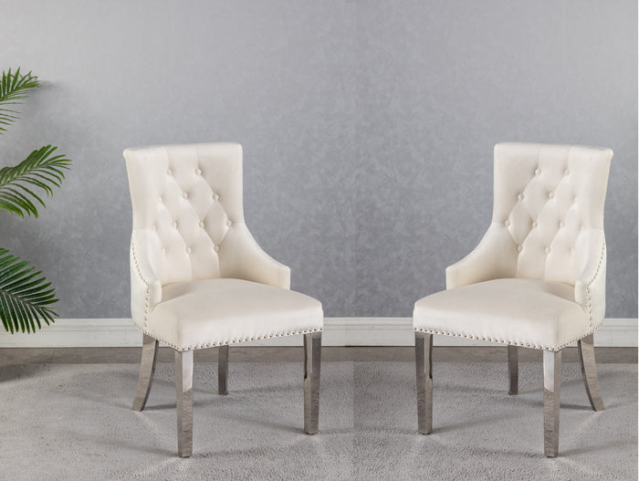 Emmalynn Beige Fabric with Chrome Legs & Back Handle Dining Chairs (Set of 2)