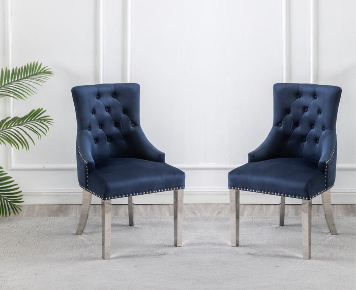 Emmalynn Blue Fabric with Chrome Legs & Back Handle Dining Chairs (Set of 2)