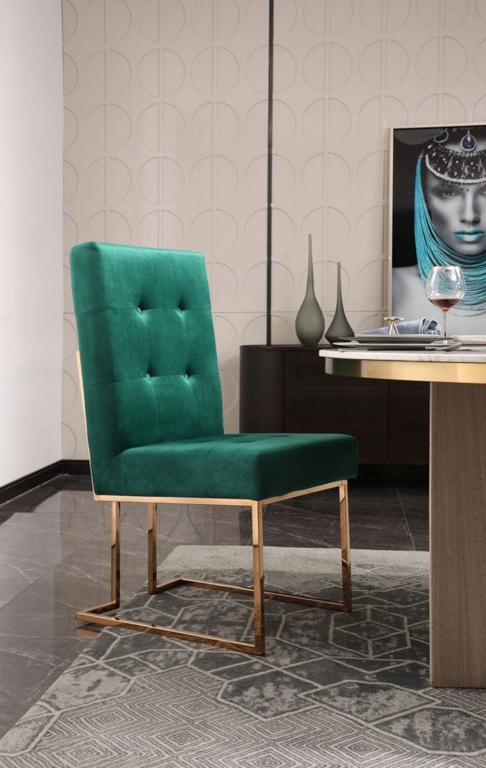 Erra Modern Green Velvet & Rosegold Dining Chairs (Set of 2)