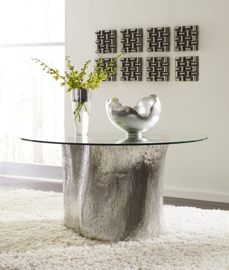 Alba Silver Leaf Log Dining Table with 60" Glass Top
