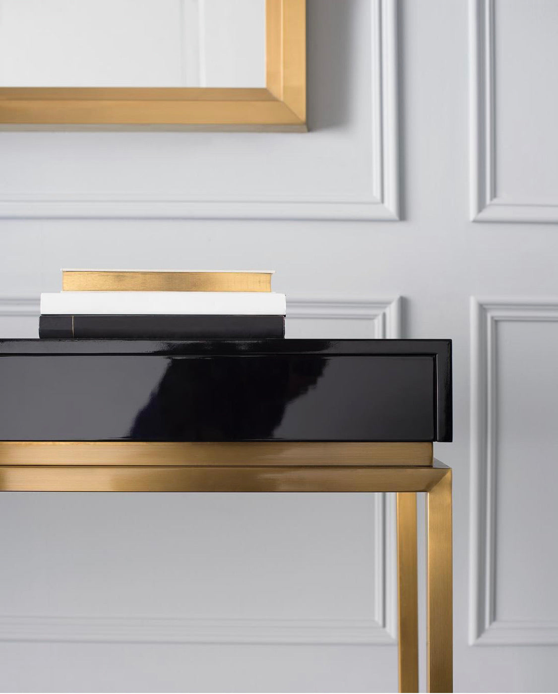 Theodora Black Wood with Brushed Gold Console Table