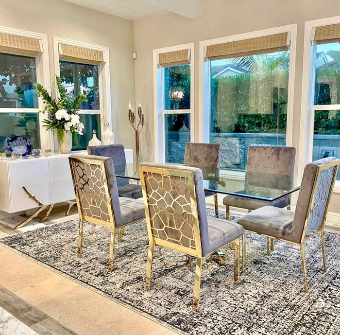 Bayfield Modern Grey Velvet & Gold Dining Chairs (Set of 2)