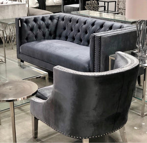 Regal Charcoal Velvet Steel Chair