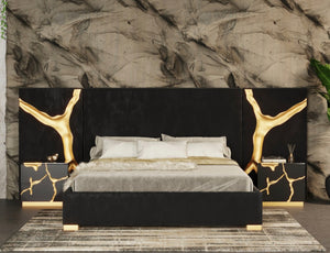 Fable Modern Black & Gold Bed with Nightstands