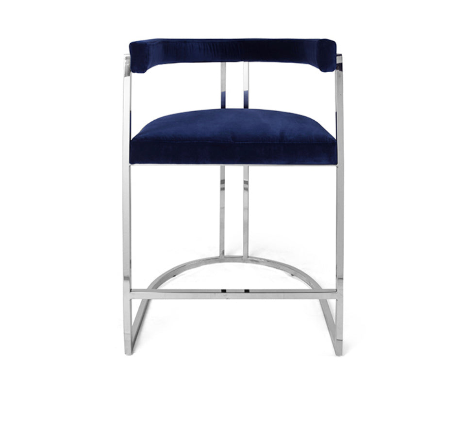 Julia Silver Frame Navy Counter Stool