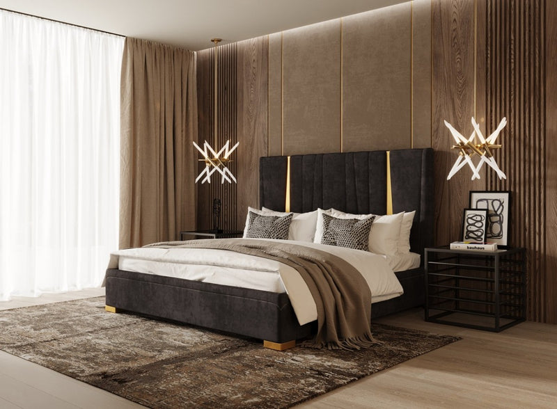 Leopold Modern Black Velvet Fabric Bed