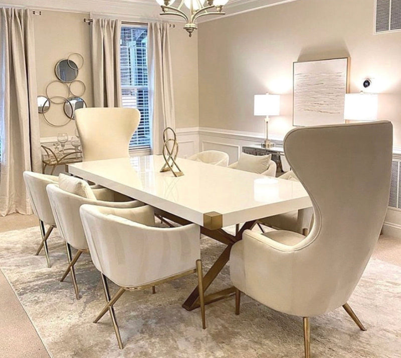 Lanvina White Lacquer and Gold Dining Table - Luxury Living Collection