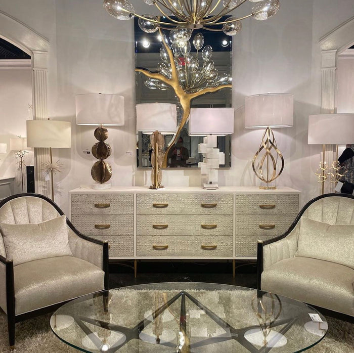 Averell Beige Velvet & Metallic Shimmer Espresso Custom Chair