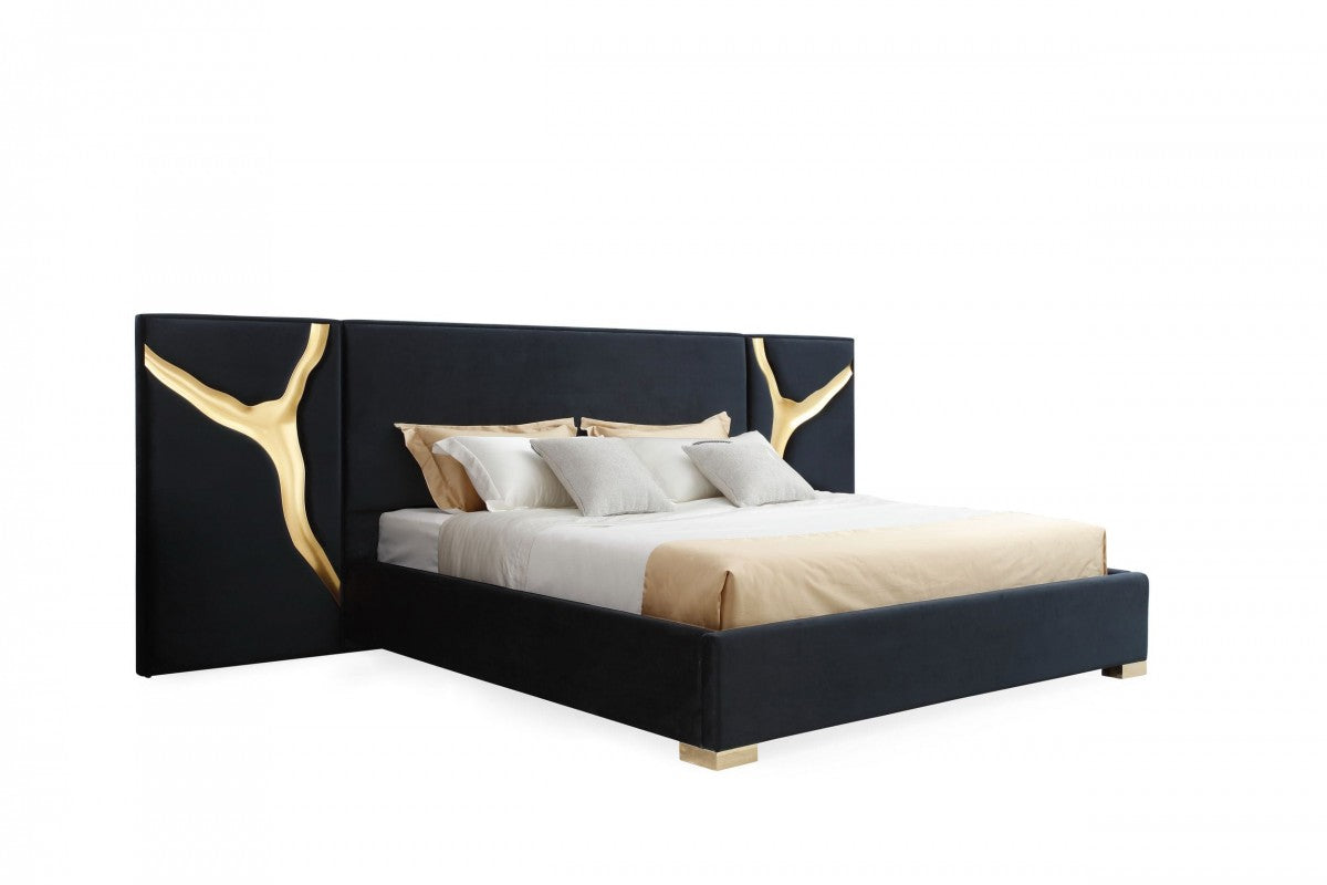 Sakira King Glam Black Velvet & Gold Bed