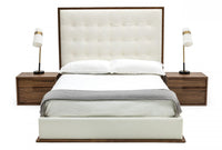 Meera White Vegan Leather & Walnut Bed