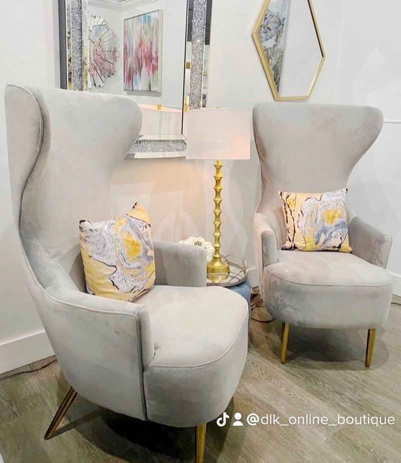 Grey Versailles Velvet Wingback Chair - Luxury Living Collection