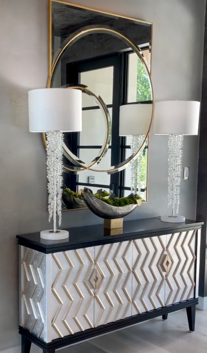 Aries Cascading Crystal Tall Table Lamp - Luxury Living Collection