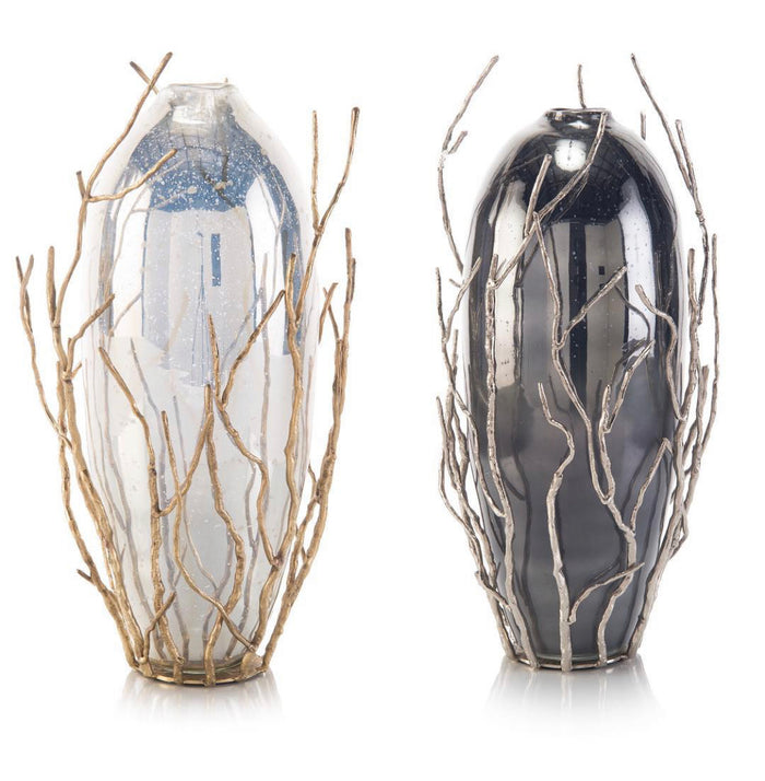 Michelle Sapling-Encased Smoky Glass Jar - Luxury Living Collection