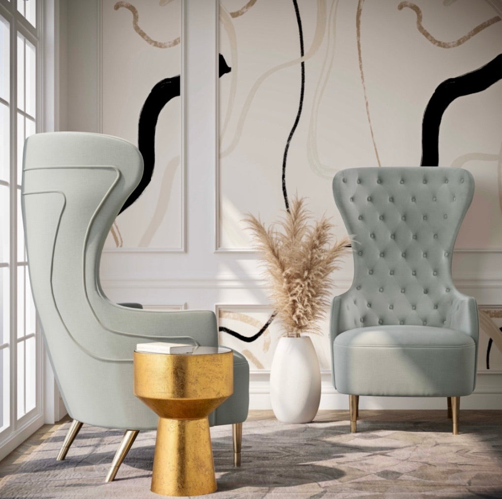 Banu Grey Velvet Wingback Chair - Luxury Living Collection