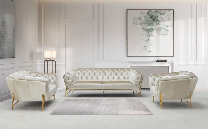 Stassi Beige Velvet Sofa Set