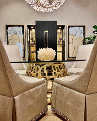 Radiant Round Glass & Gold Dining Table - Luxury Living Collection