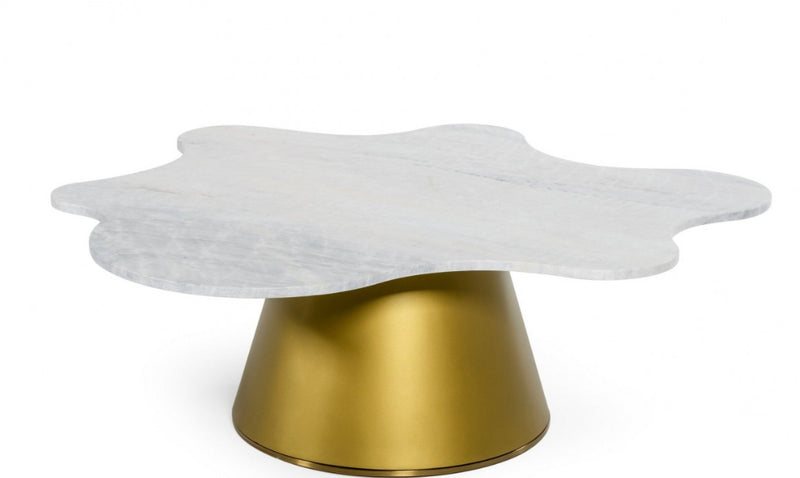 Garbo Glam White Marble and Gold Coffee Table