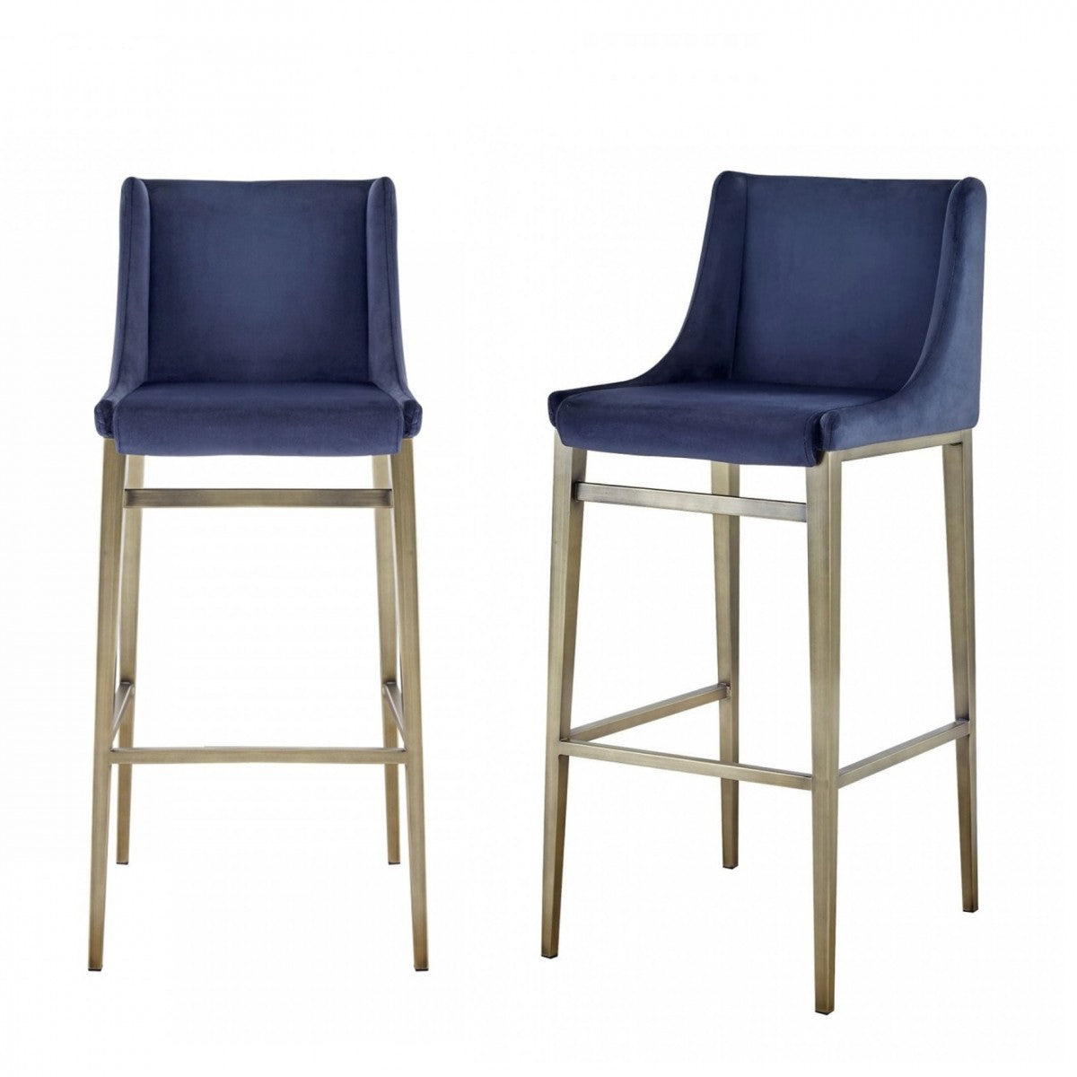 Sita Blue Velvet & Antique Brass Bar Stool (Set of 2)