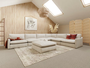 Helia Modern White Fabric Sectional with Ottoman
