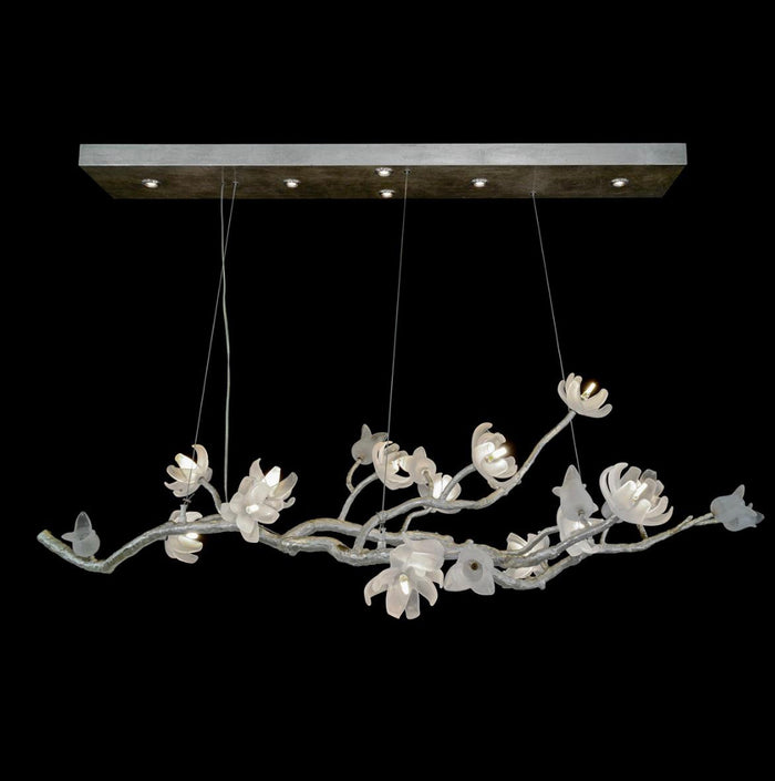 Blossoming Silver Leaf Flowers Glass Nineteen-Light Chandelier - Luxury Living Collection