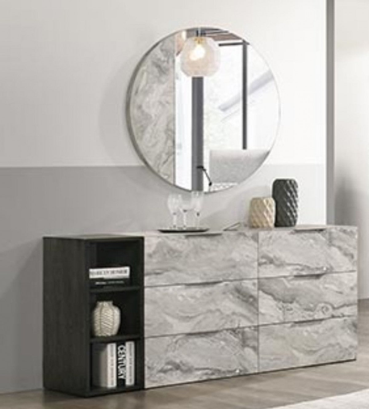 Hills Modern Grey Faux Marble Mirror