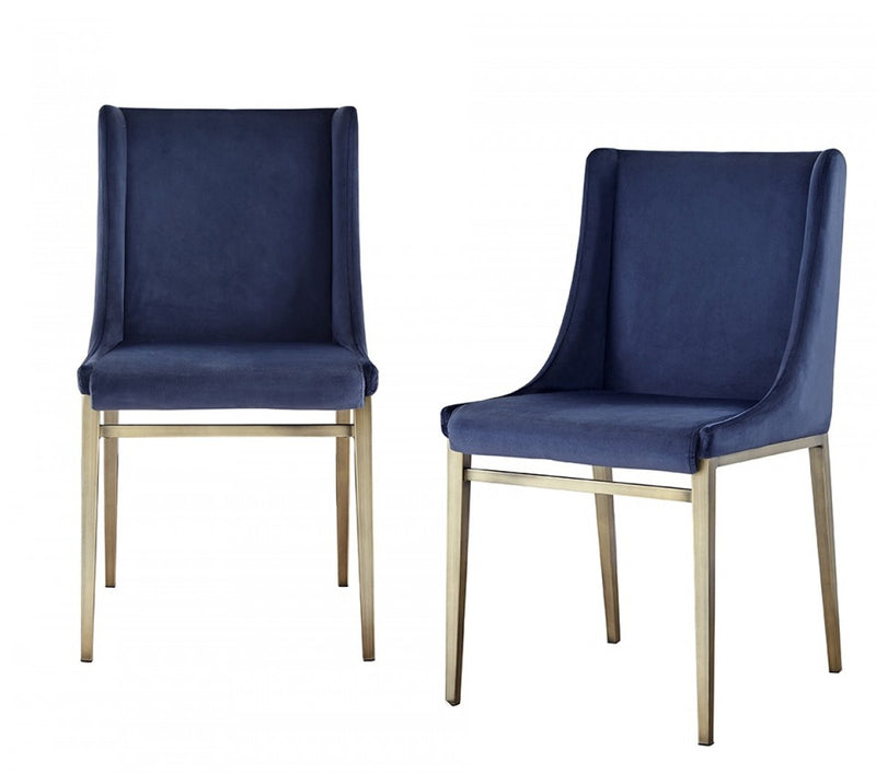 Sita Blue Velvet & Antique Brass Dining Chair (Set of 2)