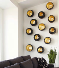 Egg Shells Black and Gold Leaf Wall Sculpture (Set of Four)