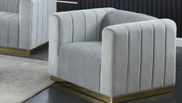 Alyson Grey Velvet with Brushed Gold Stainless Steel Chair