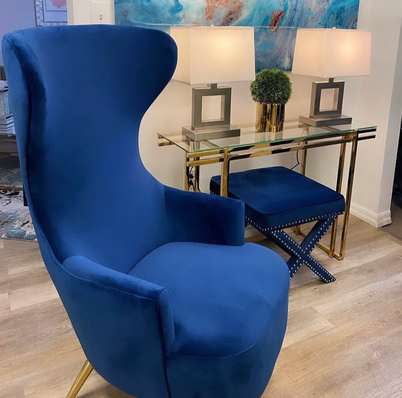 Versailles Blue Velvet Wingback Chair - Luxury Living Collection