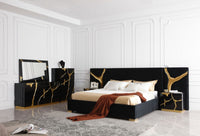 Sakira King Glam Black Velvet & Gold Bed