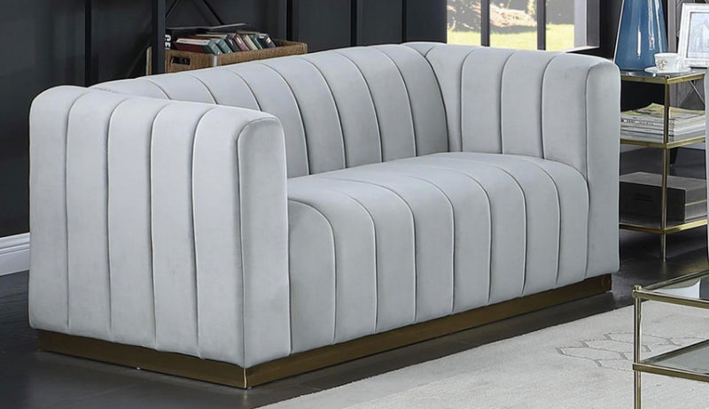 Alyson Grey Velvet with Brushed Gold Stainless Steel Sofa