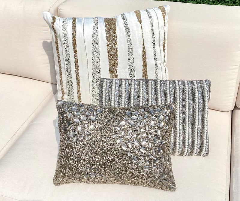 Antoinina 10" x 14" Pewter Throw Pillow - Elegance Collection