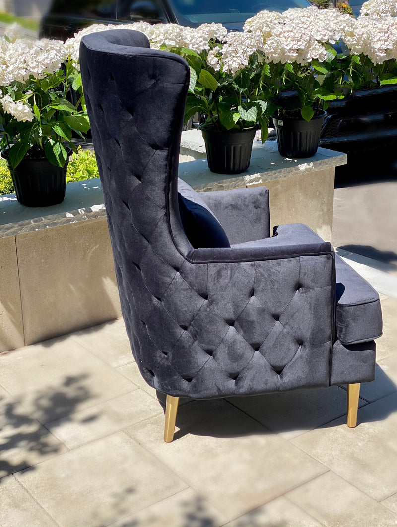 Rolf Black Tall Tufted Back Chair - Luxury Living Collection