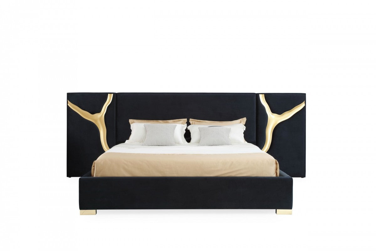 Sakira King Glam Black Velvet & Gold Bed