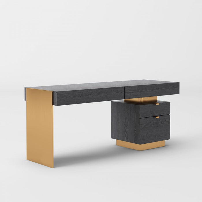 Elexis Modern Grey Elm & Gold Office Desk