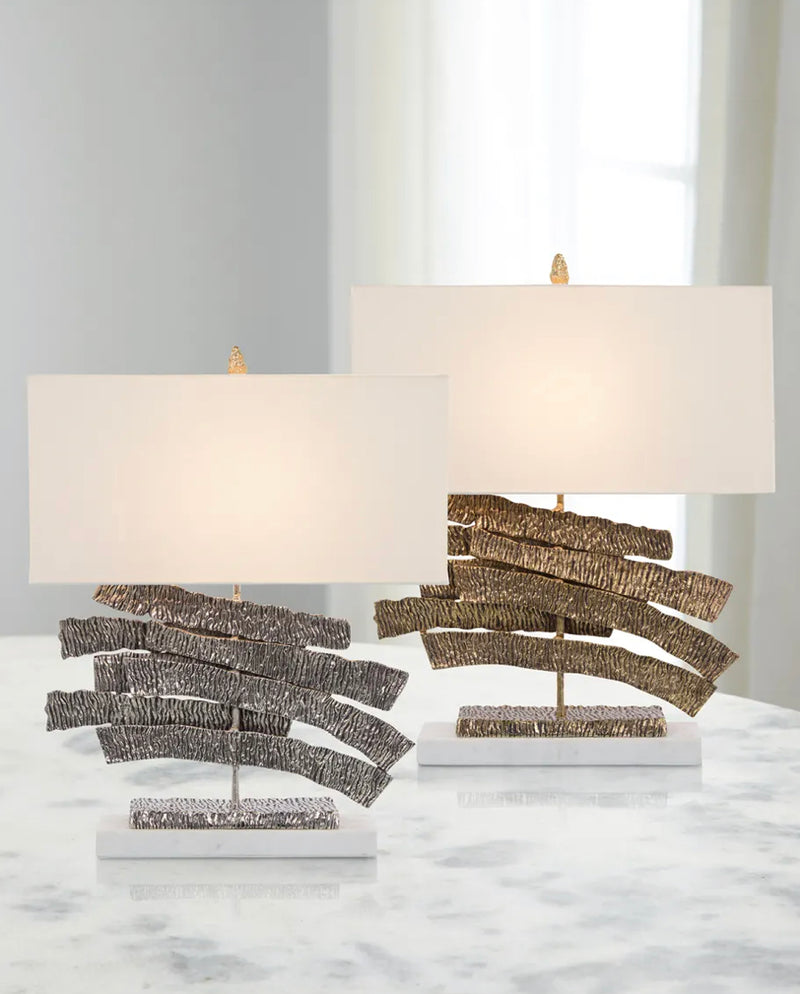 Shani Nickel Crinkle Swoosh Table Lamp - Luxury Living Collection