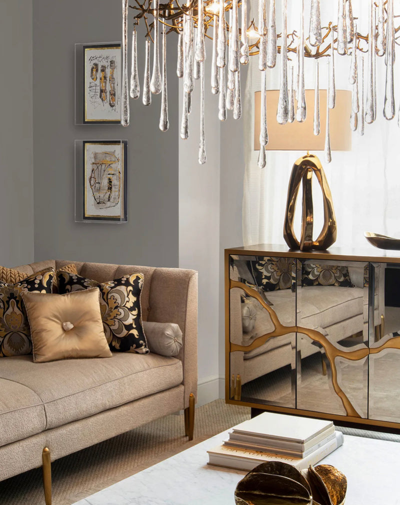 Ashby Brass and Glass Teardrop Eight-Light Chandelier - Luxury Living Collection