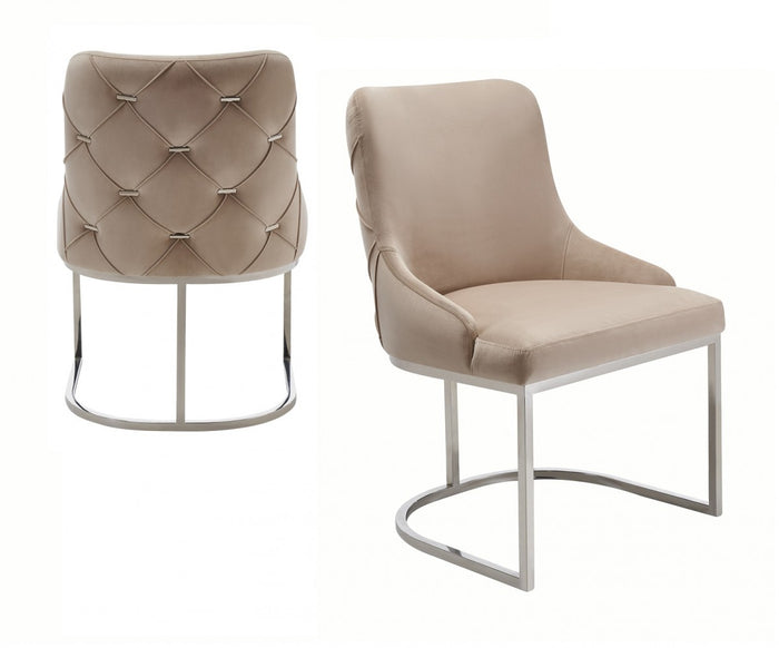 Uma Beige Velvet and Stainless Steel Dining Chair (Set of 2)