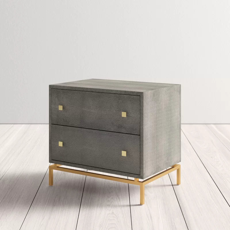 Donatella Cherry Wood With Textured Shagreen Nightstand - Luxury Living Collection