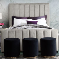 Ophelia Vertical Tufted Light Grey Velvet Bed - Luxury Living Collection