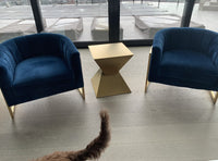 Toja Blue Velvet and Gold Accent Chair